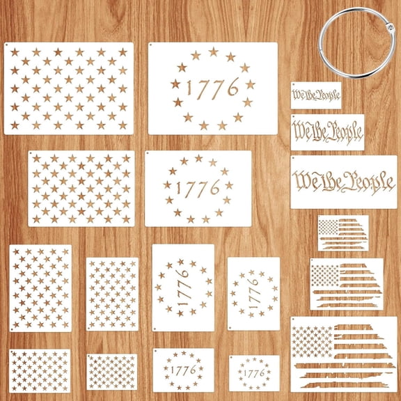 American Flag 50 Star Stencils, 13 Stars 1776 Templates, American Flag Stencils and We The People Stencil, Ideal for Painting on Wood Fabric Wall Floor Decors(4 Styles)