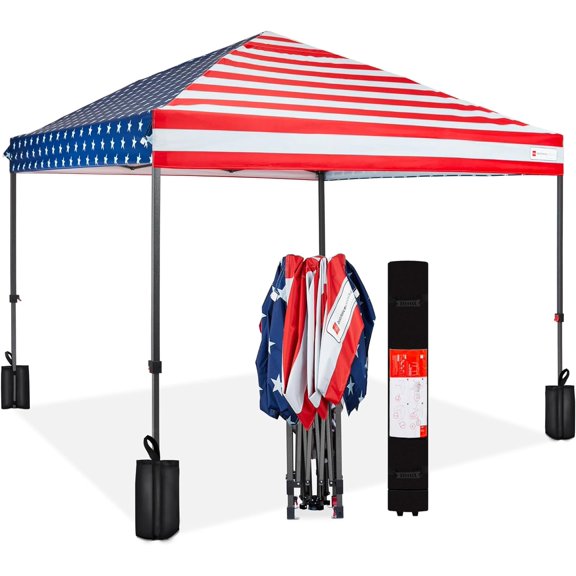 American Flag 8 x 8 feet one second pop-up outdoor sunshade tent, adjustable, foldable, portable stall, rain shelter with counterweight bag, portable storage tent