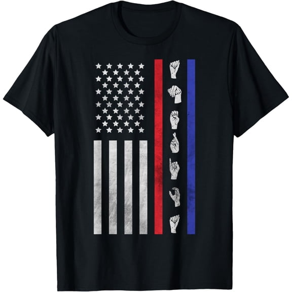 American Flag ASL Shirt American Sign Language America USA T-ShirtMen and women, Black T-shirt, size: Extra large