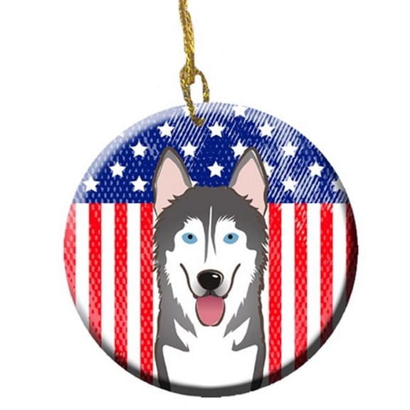 American Flag & Alaskan Malamute Ceramic Ornament