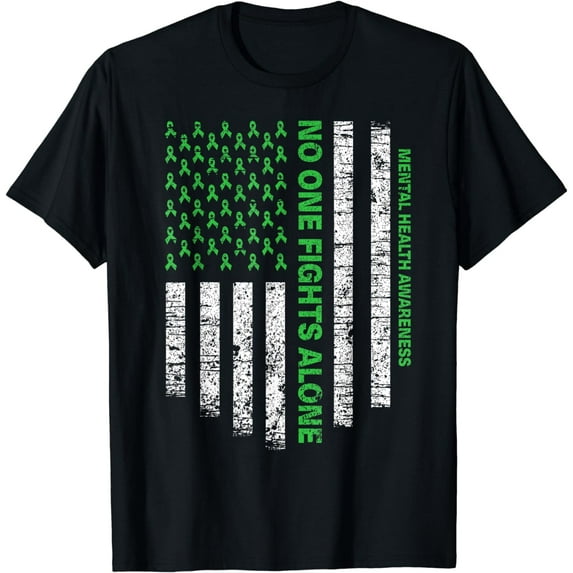 American Flag Alone Mental Health Awareness No One Fights T-Shirt