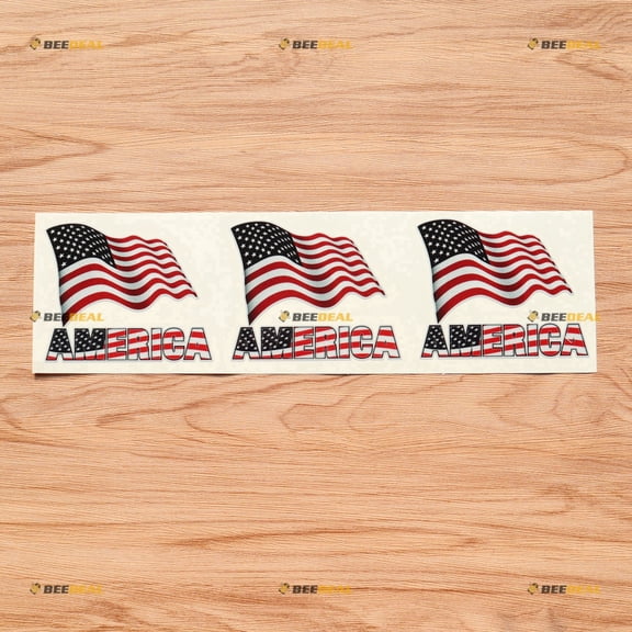 American Flag America Letters Waving Decal Sticker Vinyl - 3 Pack Reflective 4 Inches - for Car Boat Laptop