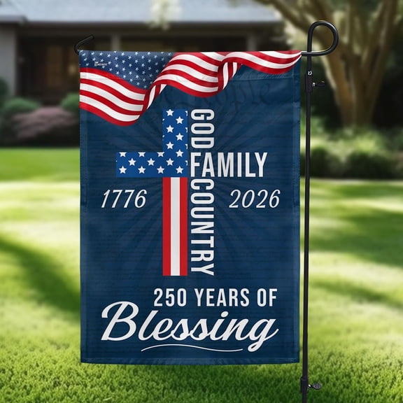 American Flag-American Patriotic Flag, 250 Years of Blessing God 1776 2026 Grommet Flag, Garden Flag (11.5" x 17.5")-USA Premium Polyester