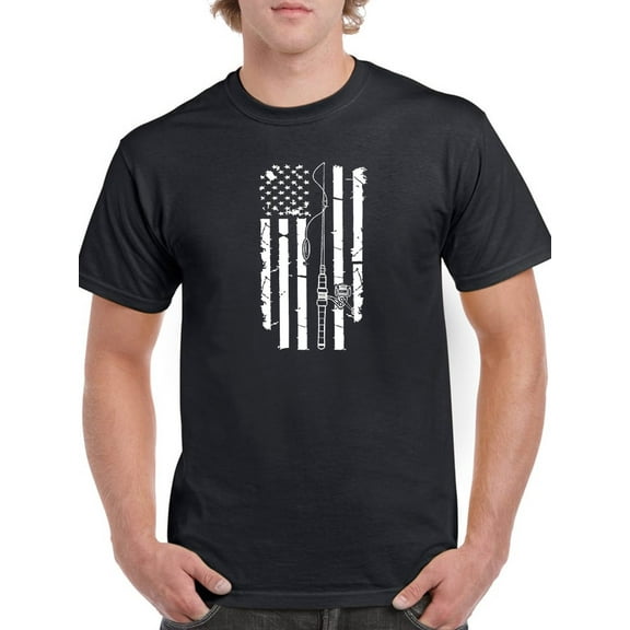 American Flag And Fishing Rod T-Shirt Men -Smartprints Designs, Male Small