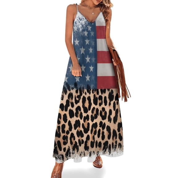 American Flag And Leopard Print Pattern Sleeveless Dress Dresses Women Summer Women's Summer Clothing