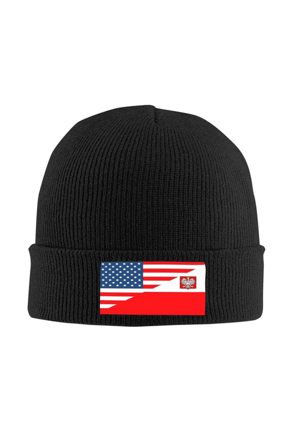 American Flag And Polish Flag Knit Beanie For Men Women Slouchy Beanie Hats Winter Knit Caps Soft Ski Hat Unisex Knitted Hat