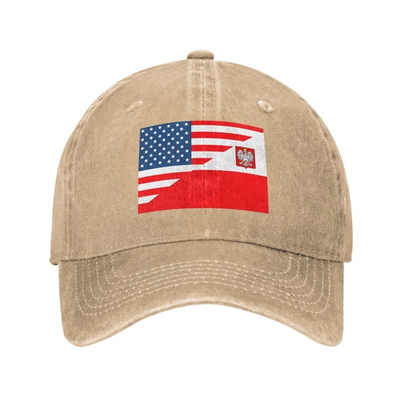 American Flag And Polish Flag Unisex Adult Washed Denim Cotton Sport Outdoor Baseball Cap Adjustable Cowboy Baseball Hat