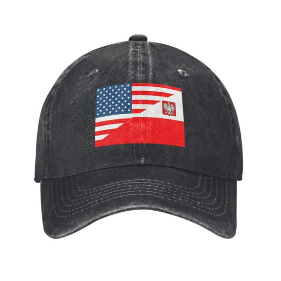 American Flag And Polish Flag Unisex Adult Washed Denim Cotton Sport Outdoor Baseball Cap Adjustable Cowboy Baseball Hat
