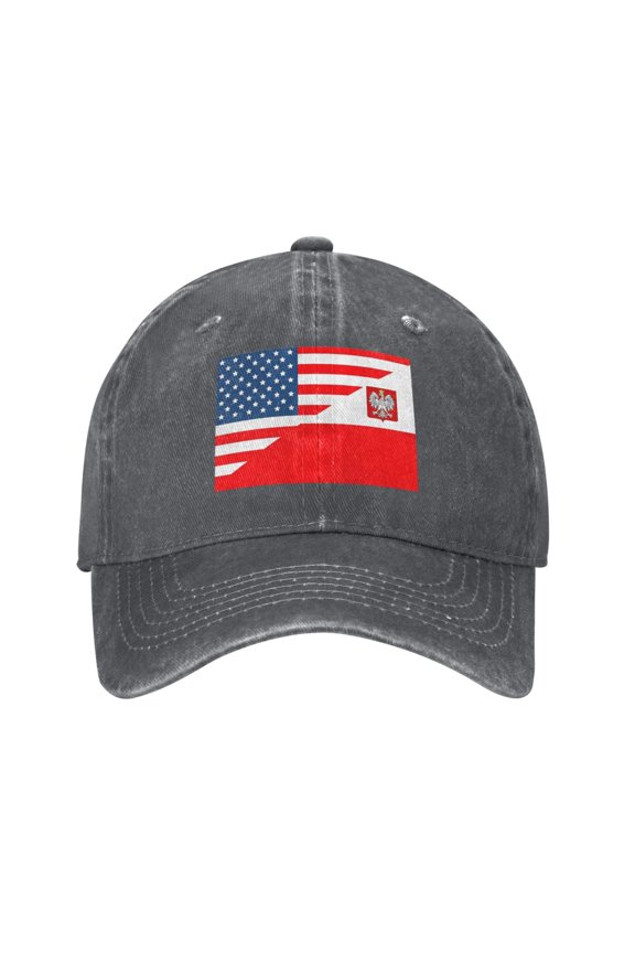 American Flag And Polish Flag Unisex Adult Washed Denim Cotton Sport Outdoor Baseball Cap Adjustable Cowboy Baseball Hat