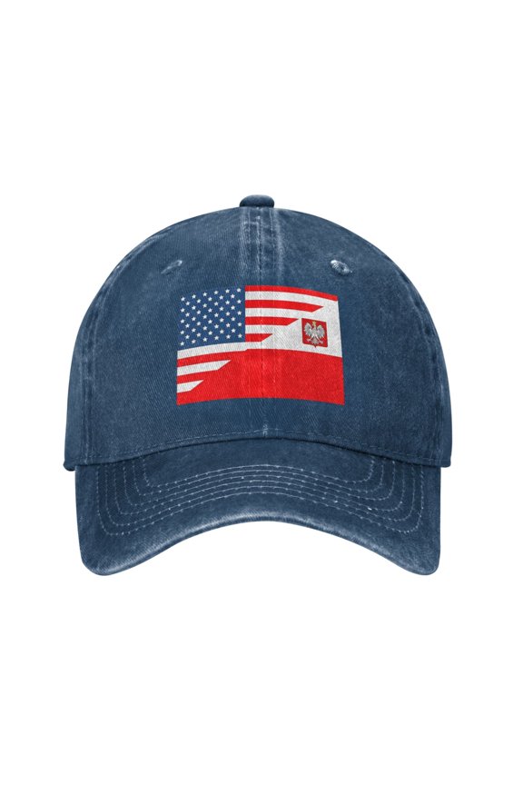 American Flag And Polish Flag Unisex Adult Washed Denim Cotton Sport Outdoor Baseball Cap Adjustable Cowboy Baseball Hat