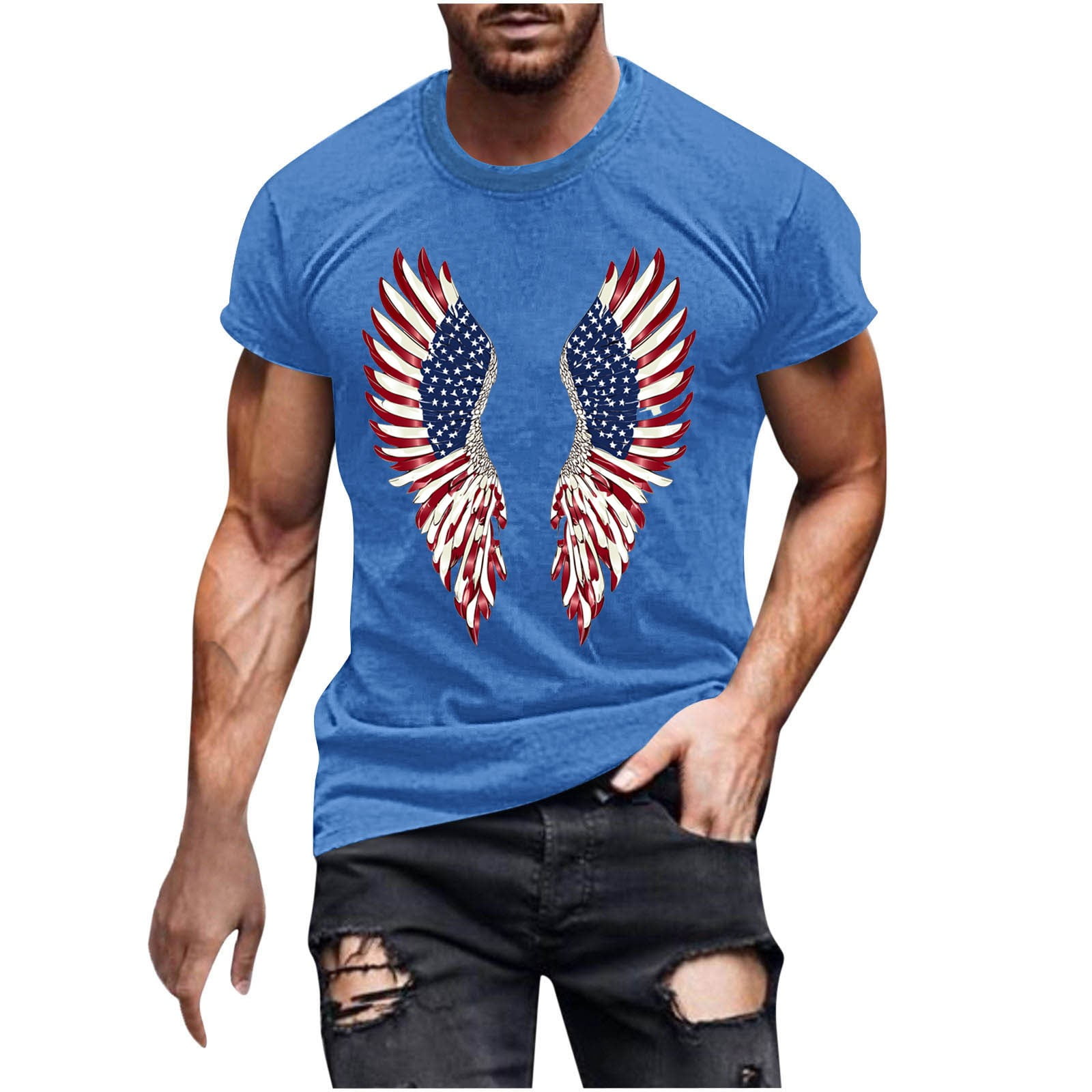 American Flag Angel Wings Men's T-Shirt Short Sleeve Lightweight Shirts ...