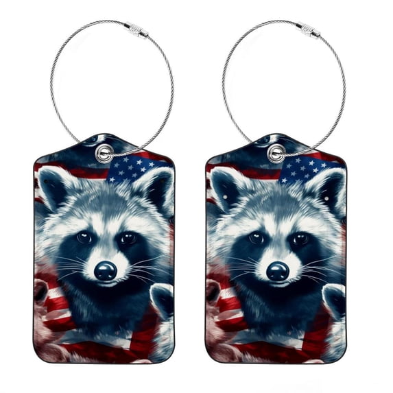 American Flag and Animals Square PU Leather Luggage Tags - 2 Pack with Privacy Cover and Stainless Steel Ring - Suitable for Travel, Backpack, Handbag - Suitcase Tags, Travel Tag