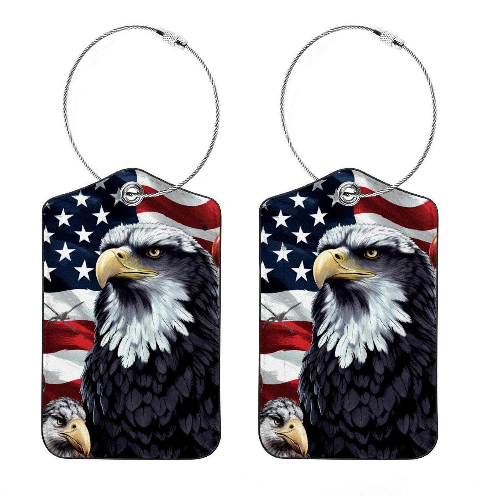 American Flag and Animals Square PU Leather Luggage Tags - 2 Pack with ...