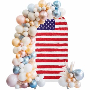 American Flag Arch Backdrop Cover 4x1.65 Ft, Spandex Wedding Arch Stand Cover, Retro Rustic Stars And Stripes US Flag Round Top Stretch Fitted Background Covers for Birthday Ceremony Party Decor