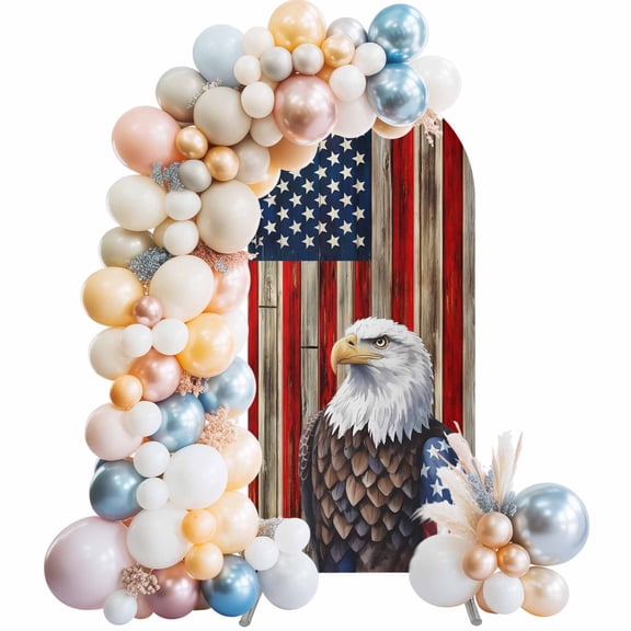 American Flag Arch Backdrop Cover, Spandex Fitted Wedding Arch Cover, Vintage Eagle Blue Red USA Flag Round Top Stand Covers for Birthday Ceremony Bridal Shower Party Decor 4x1.65 Ft