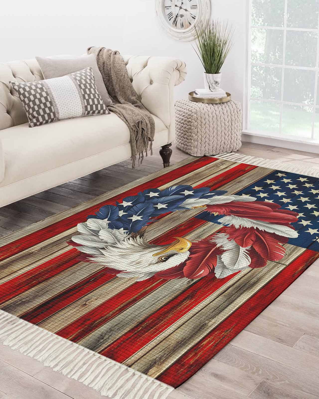 Flag Rugs American Flag Area Rug 4x6 Living Room Rug with Tassel Woven Cotton ...