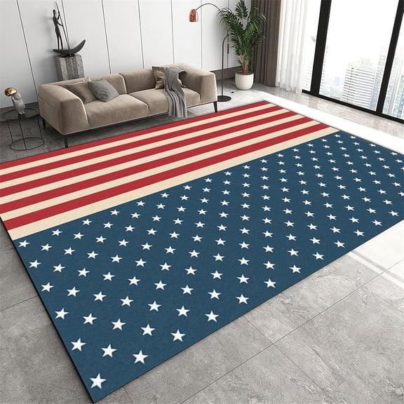 American Flag Area Rug,Soft,Non-Slip,4x6ft,Machine Washable American Country Rugs,Red White and Blue Stripes Stars USA Rug,Modern USA Flag Indoor Rugs,for Living Room,Office,and Bedroom Areas