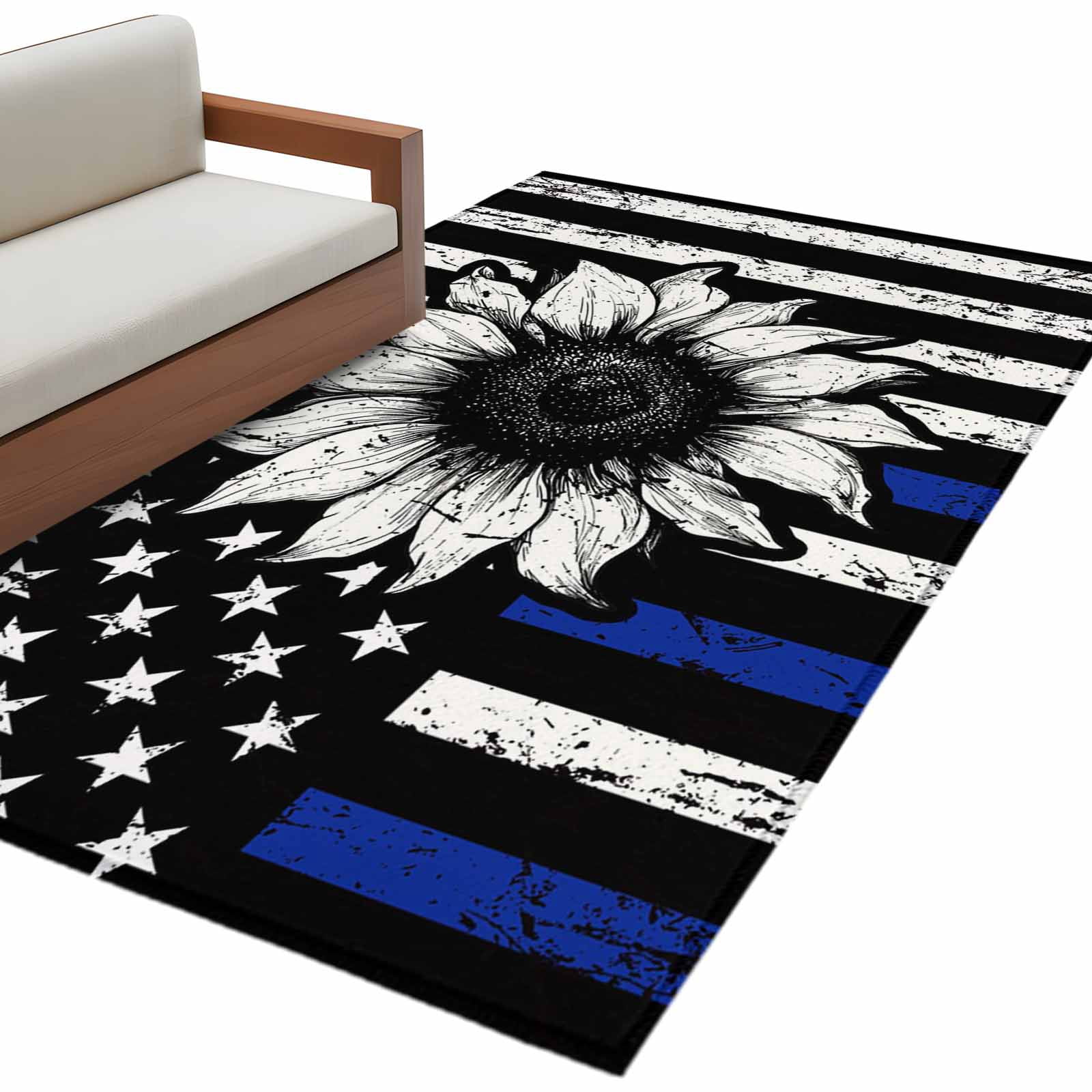 American Flag Area Rugs Collection 4'x6', Farmhouse Sunflowers Shabby ...