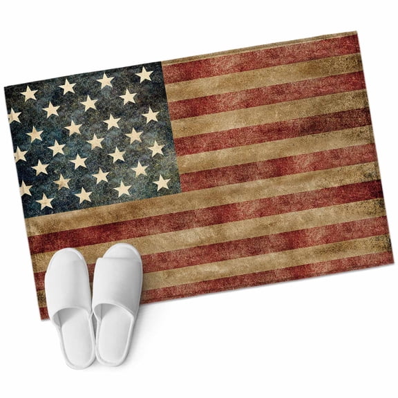 American Flag Area&nbsp;Rug 2x3ft Vintage Flag Pentagram Red Brown Stripe Non-Slip&nbsp;Washable Square&nbsp;Rugs Soft Felt Indoor Floor Mat for Bedroom Kitchen Living Room Bathroom