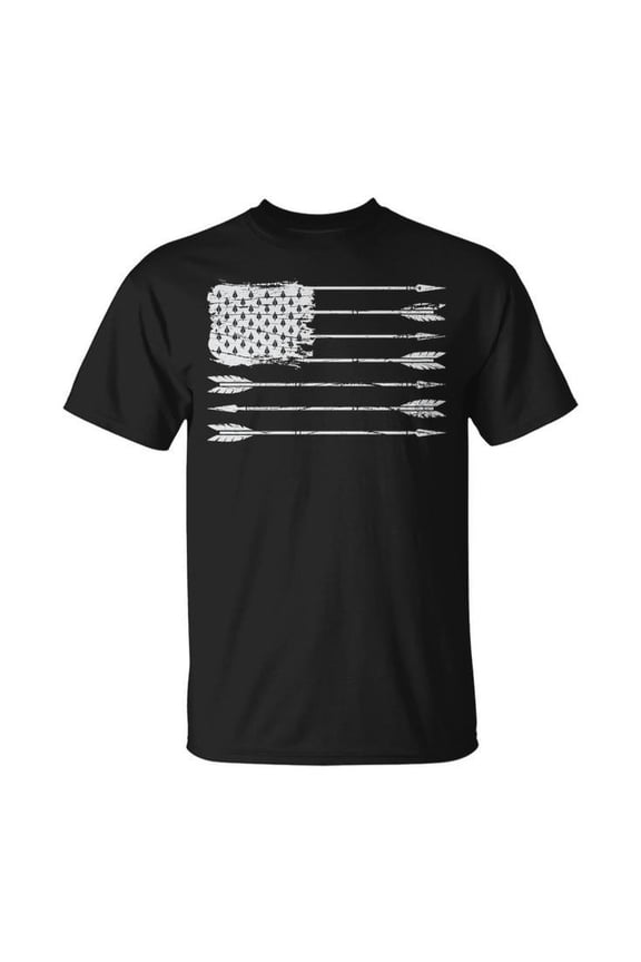 American Flag Arrow Archery Graphic Tee Unisex Adult Cotton Casual T-Shirt for Bowhunting Enthusiasts and Hunters, Size 5XL, Color Black