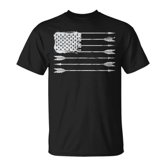 American Flag Arrow Archery Graphic Tee Unisex Adult Cotton Casual T-Shirt for Bowhunting Enthusiasts and Hunters, Size M, Color Black