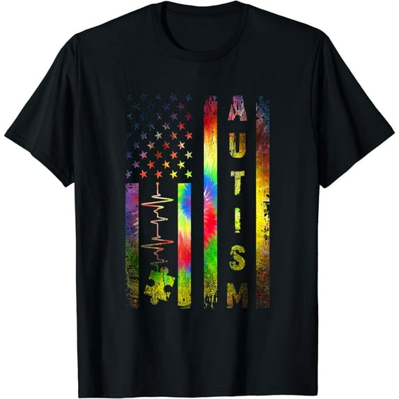 American Flag Autism Awareness Teacher Mom Support Tie Dye T-Shirt