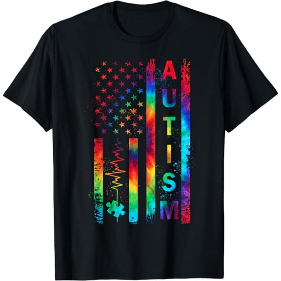 American Flag Autism Awareness Teacher Mom Support Tie Dye T-Shirt