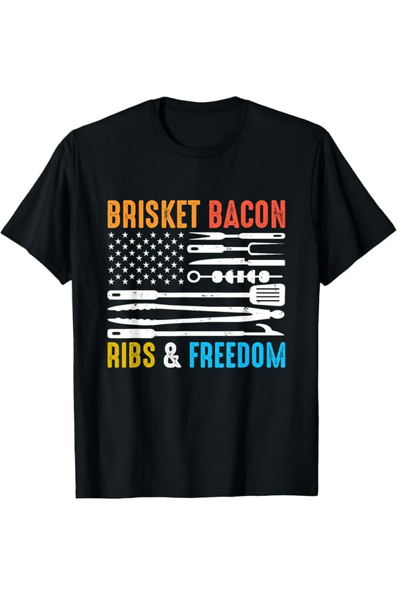American Flag BBQ Grill Shirt Brisket Bacon Ribs & Freedom T-Shirt