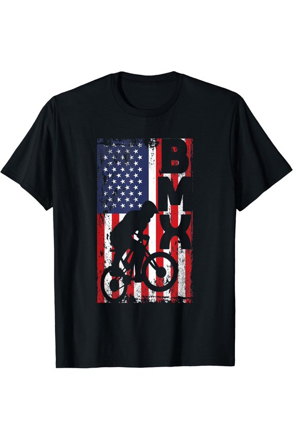 American Flag BMX Racing Extreme Sport Riding Cool Bike Ride T-Shirt