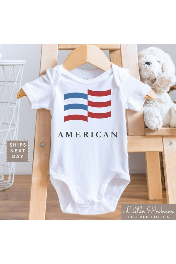 American Flag Baby Onesie - American Infant Bodysuit - Patriotic Minimalist Kids Shirt Cute Baby Onesie, BABY BODYSUIT LAT 4424