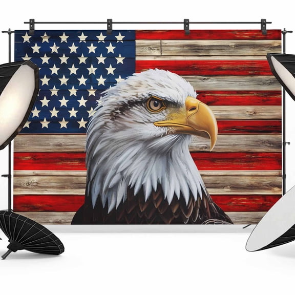 American Flag Backdrop for Photography, Fabric Photo Background Backdrop, Eagle Blue Red USA Flag Vintage Photo Booth Background for Portrait Photoshoot Video Wedding Studio Decoration Banner 10x8ft