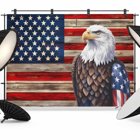 American Flag Backdrop for Photography, Fabric Photo Background Backdrop, Vintage Eagle Blue Red USA Flag Photo Booth Background for Portrait Photoshoot Video Wedding Studio Decoration Banner 7x5ft