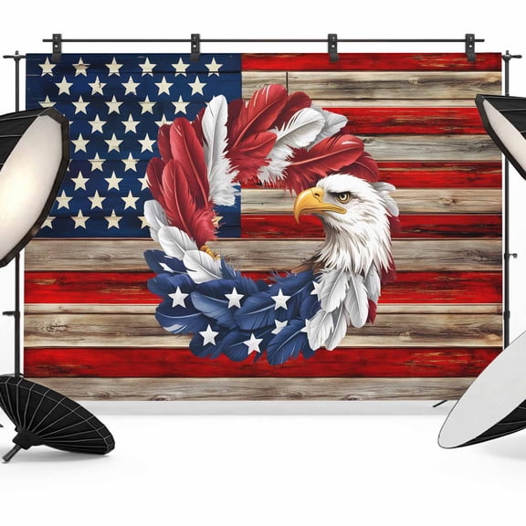 American Flag Backdrop for Photoshoot, Photography Photo Studio Background Wall Backdrop, Blue Red USA Flag Eagle Wreath Back Drop Banner Panel for Portraits Wedding Party Live Streaming Decor 10x8Ft