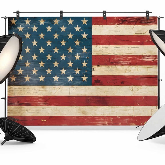 American Flag Backdrop for Photoshoot, Photography Photo Studio Background Wall Backdrop, Red Strip Vintage Shabby US Flag Back Drop Banner Panel for Portraits Wedding Live Streaming Decor 7x5Ft
