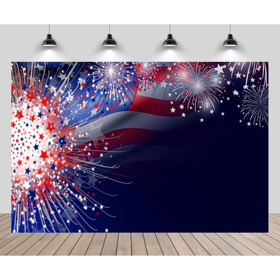 American Flag Backdrop Red Blue Stars Colorful Fireworks USA 4th July Independence Day Background United States Theme New Year Party Decor Portrait Photo Booth Studio Props