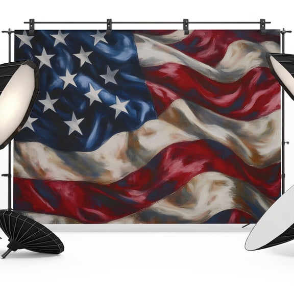 American Flag Backdrops for Photography, Independence Day Stars Stripes Ripples Fabric Photo Background Sturdy Studio Props for Photo Studio, Video Recording, Booth & Photoshoot 10x8ft