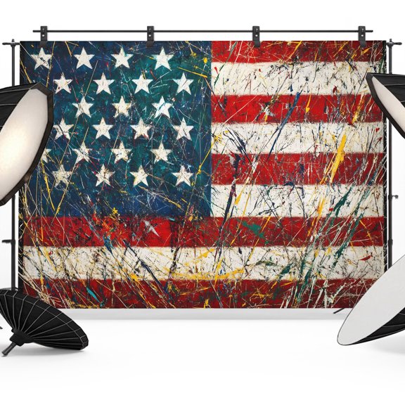 American Flag Backdrops for Photography, Splash Graffiti Patriotic Star Stripes Fabric Photo Background Sturdy Studio Props for Photo Studio, Video Recording, Booth & Photoshoot 7x5ft