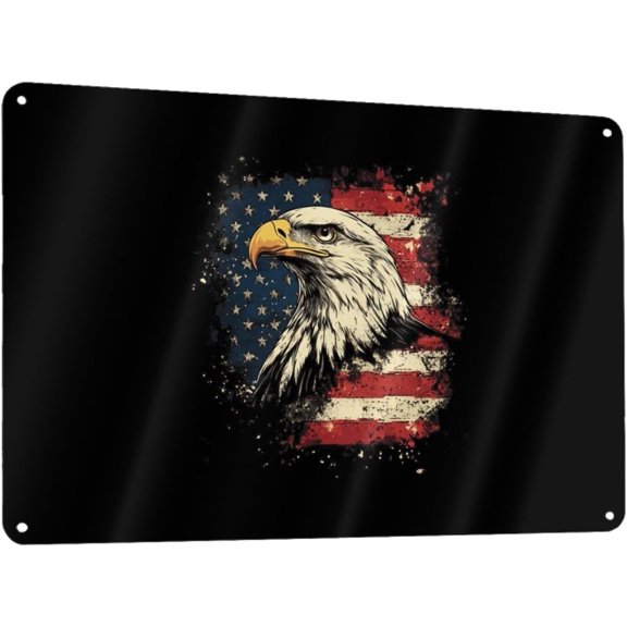 American Flag Bald Eagle 12x8in Sign Metal Wall Art Poster Home Decor