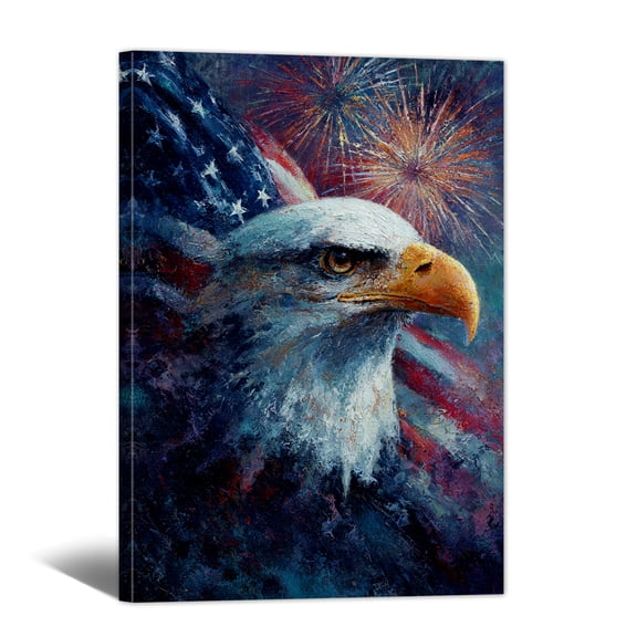 American Flag Bald Eagle Canvas Wall Art - 4th of July Vintage Painting Canvas Prints, Modern Abstract Patriotic Art for Living Room Office Home Decorations