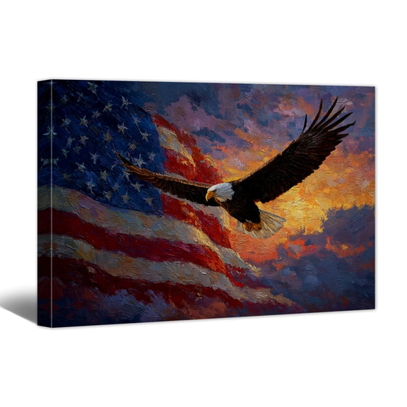 American Flag Bald Eagle Canvas Wall Art - 4th of July Vintage Painting Canvas Prints, Modern Abstract Patriotic Art for Living Room Office Home Decorations
