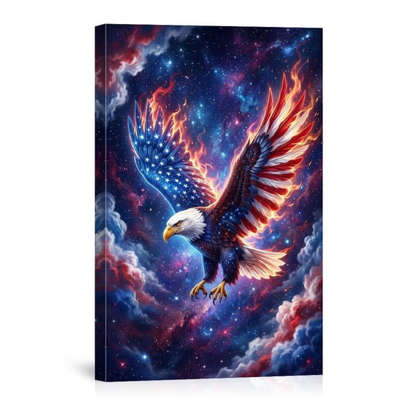 American Flag Bald Eagle In Cosmic Fire Wings Canvas