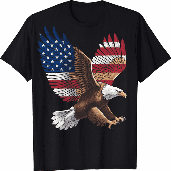 American Flag Bald Eagle Patriotic Graphic Short Sleeve Tee for Men Women