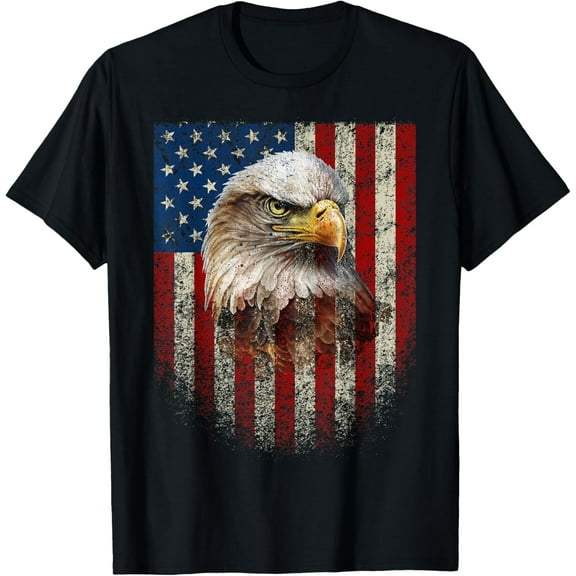 American Flag Bald Eagle Patriotic Red White Blue T-Shirt Tee