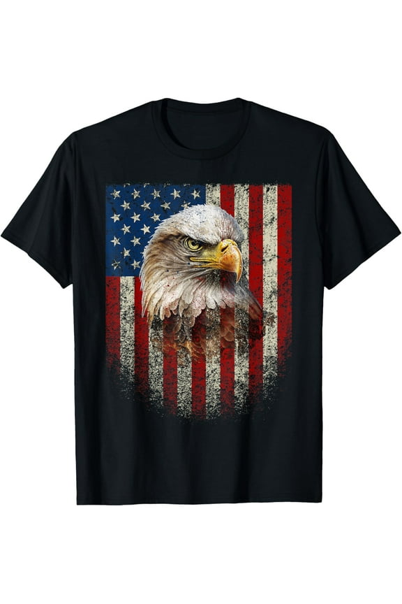 American Flag Bald Eagle Patriotic Red White Blue T-Shirt100% cotton short-sleeved shirt for both men and women