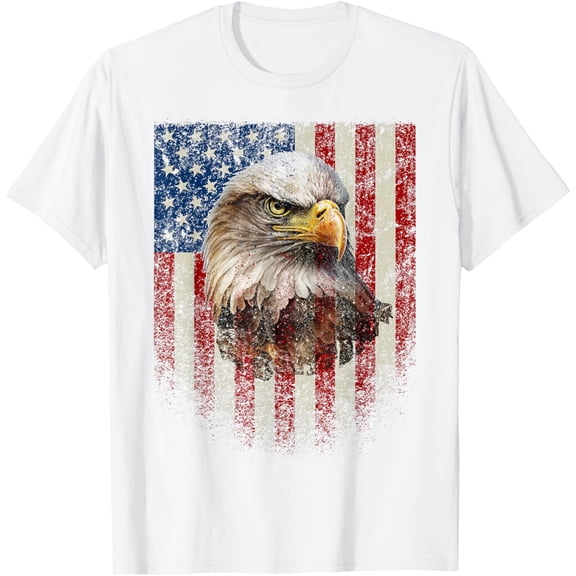 American Flag Bald Eagle Patriotic Red White Blue T-ShirtMen's and women's pure cotton short-sleeved shirts