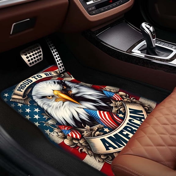 American Flag Bald Eagle Pattern Car Floor Mats Set, 4pcs Universal Non-Slip Easy-Clean Interior Mats for Most Vehicle Models