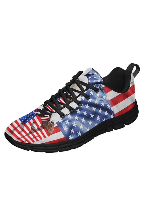American Flag Bald Eagle Running Shoes Sneakers Mesh Black Size 4