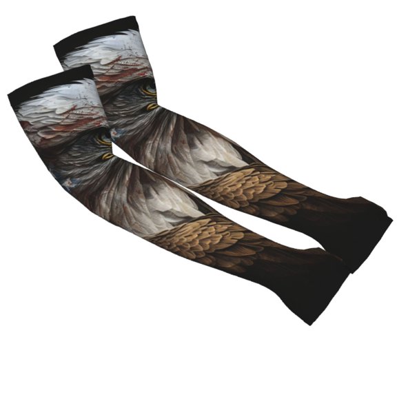 American Flag Bald Eagle USA 2-Pack Adult Cooling Arm Sleeves, Seamless UV Sun Protection Breathable Ice-Silk Compression Arm Sleeve