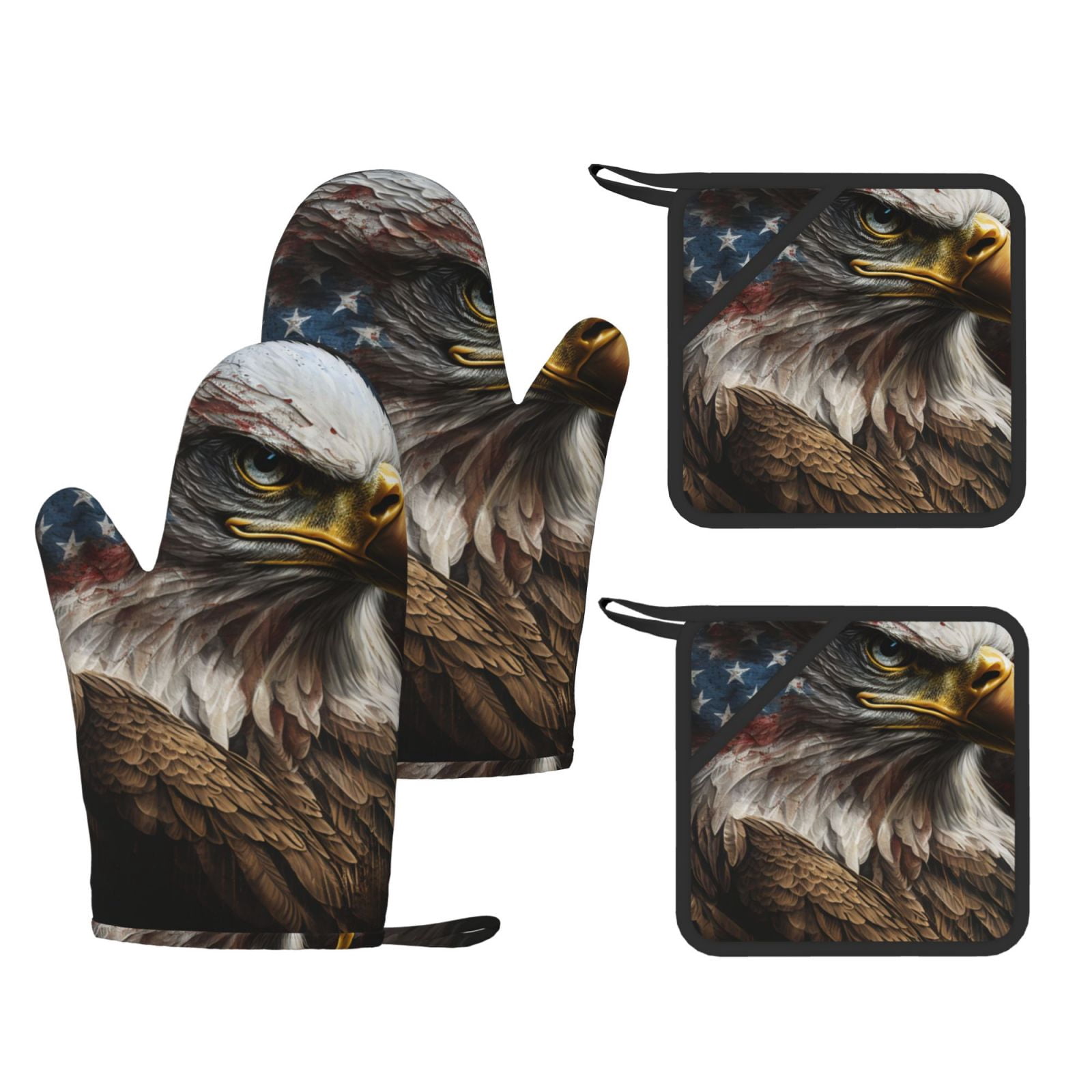 American Flag Bald Eagle USA 4-Piece Silicone Oven Gloves and Pot ...