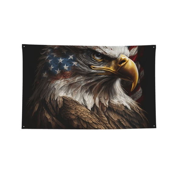 American Flag Bald Eagle USA Four Hole Decorated Banner Flag for Garden Yard Home Decoration Indoor Outdoor 3x5 Ft